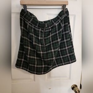 No Boundaries Dark Green Plaid A-Line Skirt